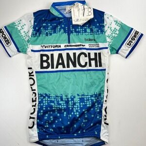 Vintage Bianchi Cycling Jersey NWT Baleno USA Men's Small Blue Pixel Fade 90s